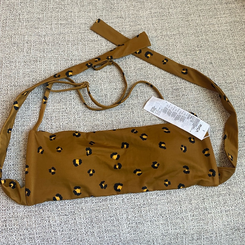 RVCA Leopard Print Brown Bikini Top
